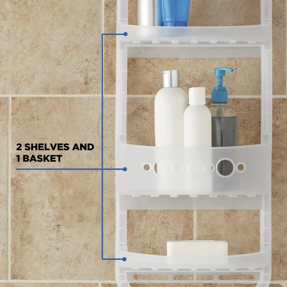 Heavy Duty Over Shower Caddy with 2 Shelves Deep Basket