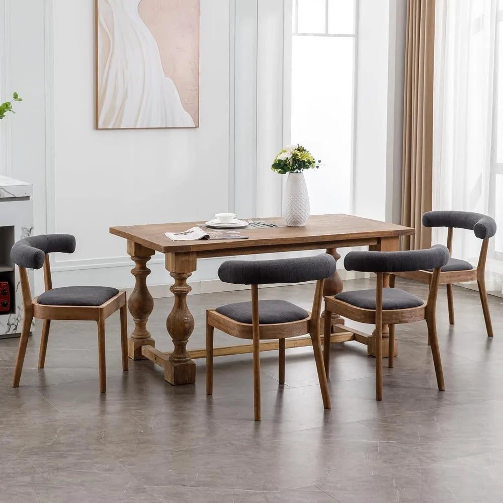 Wood Dining Chairs Set of 4, Mid Century Modern Living Room with Unique Curved Open Back