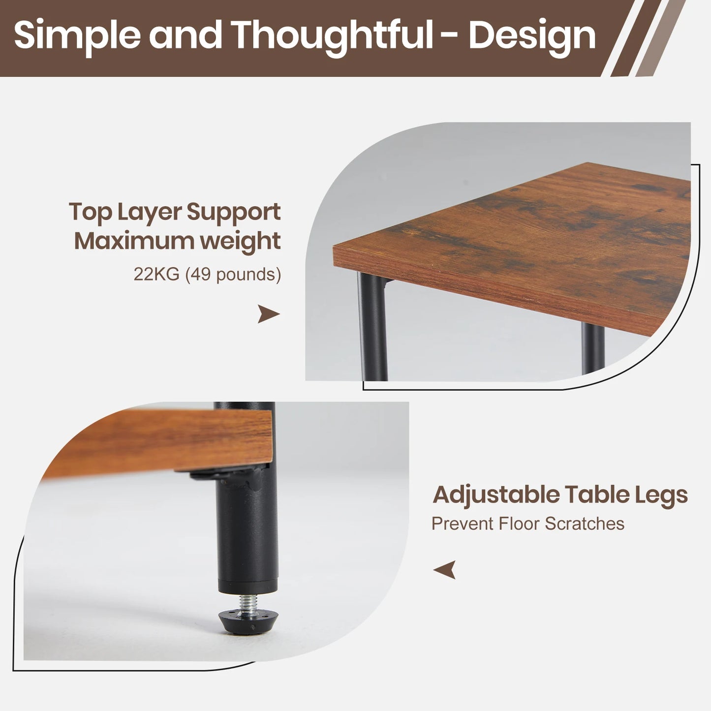 2/3-Tier End Table with Adjustable Feet