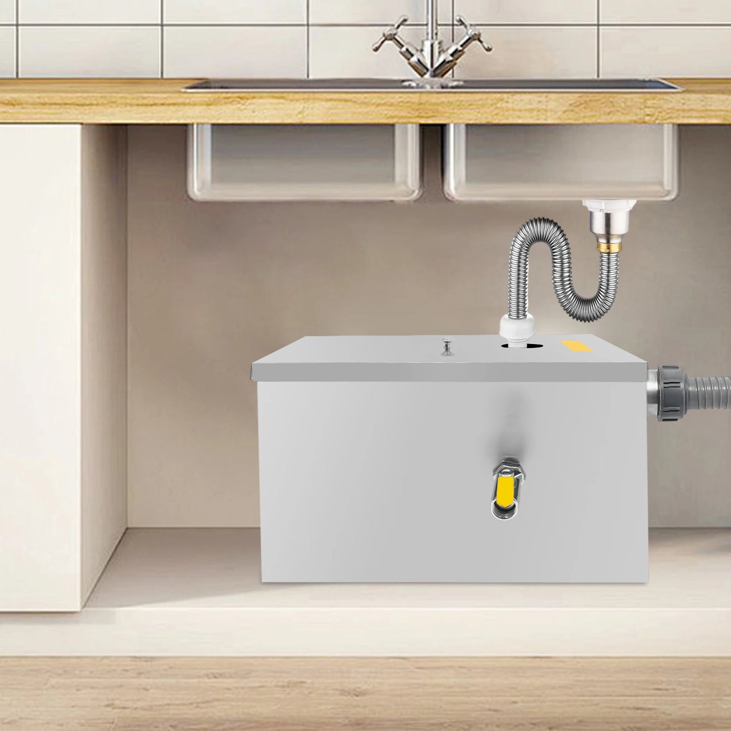 20L Commercial Grease Trap, Stainless Steel Grease Interceptor w/Automatic Shut-off