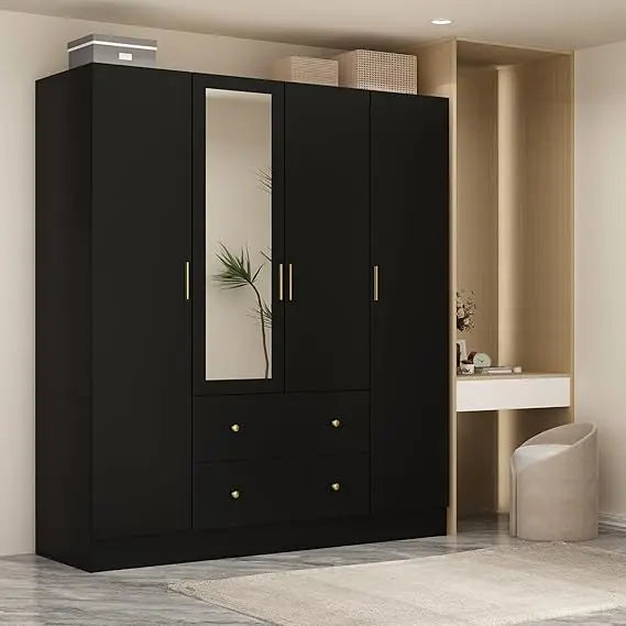 3 Doors Bedroom Closet with Wooden Armoire Mirror