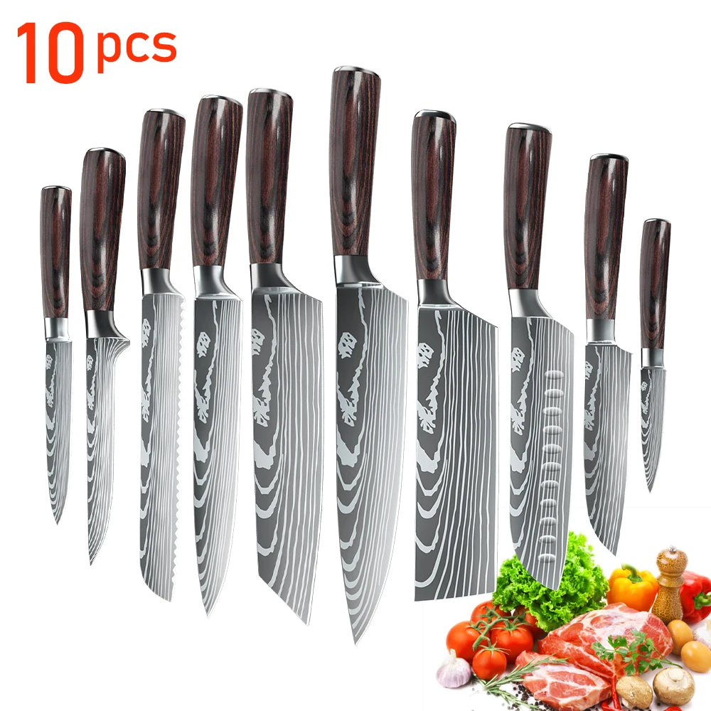 1-10PCS Chef knife Japanese Kitchen Knife Set