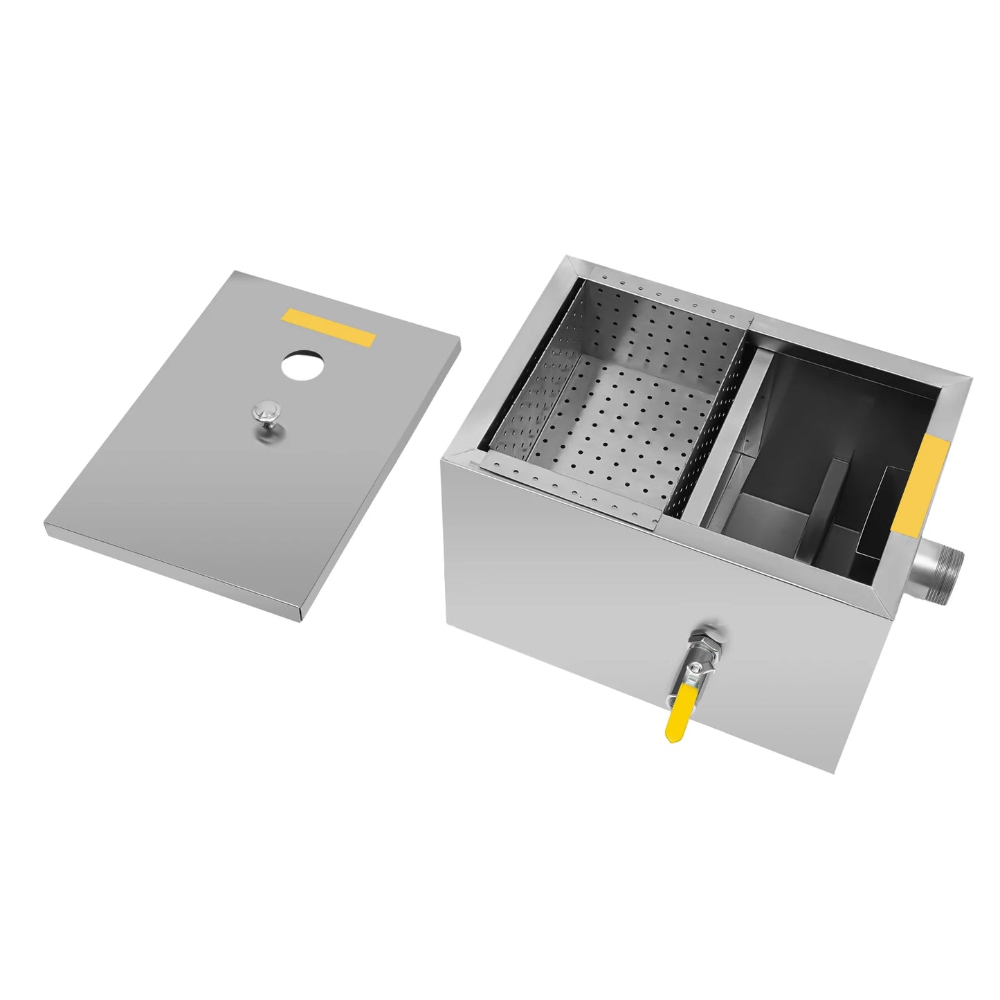 20L Commercial Grease Trap, Stainless Steel Grease Interceptor w/Automatic Shut-off