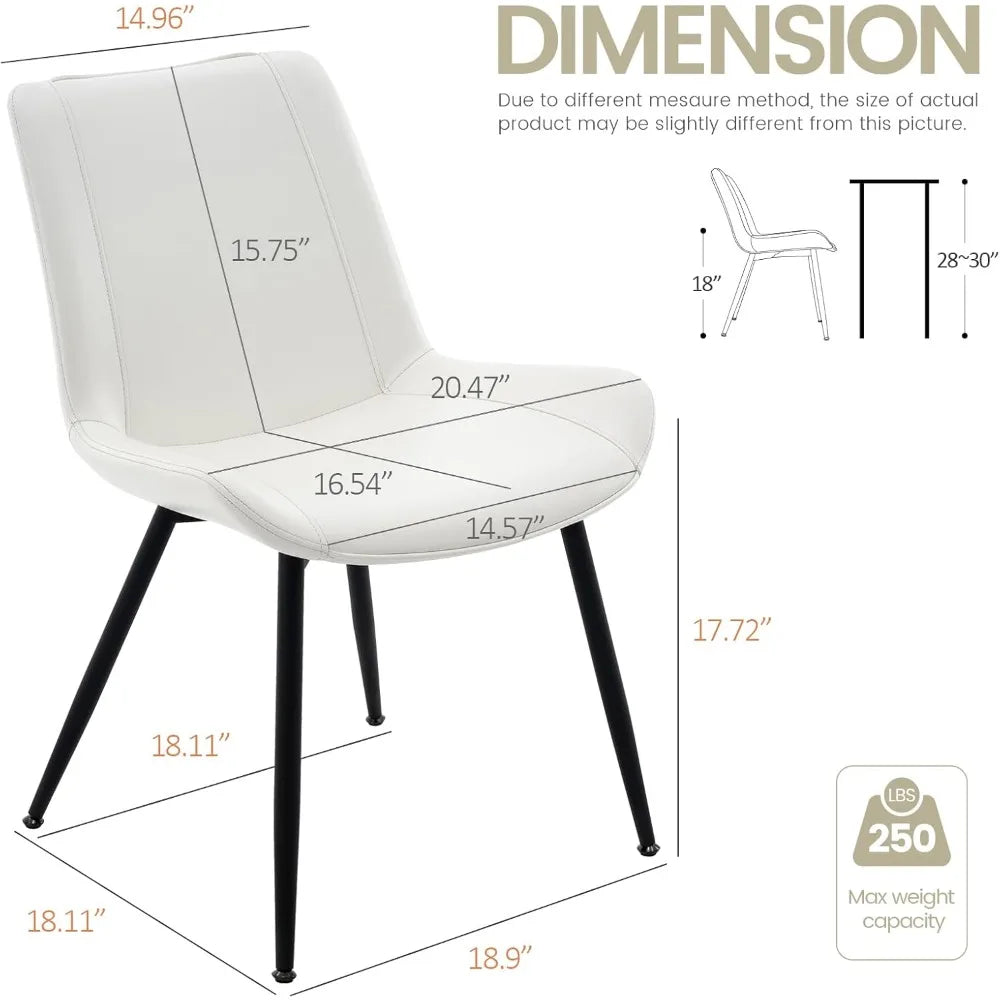 Dining Chairs Set of 2, PU Leather Modern Armless Kitchen Dining Room Chairs, Upholstered Accent Side Chairs with Metal Legs