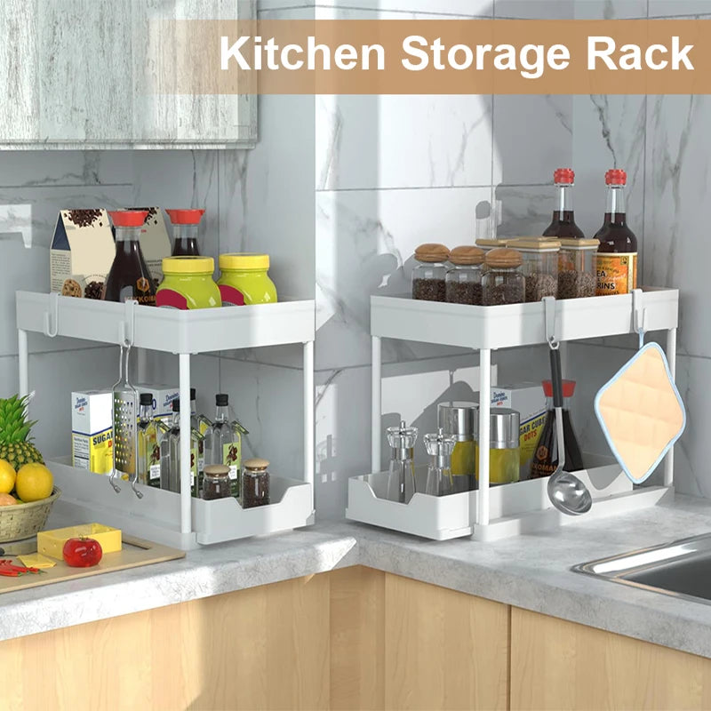 2 Tier Under Sink Organizer Sliding Cabinet Basket Organizer Storage Rack