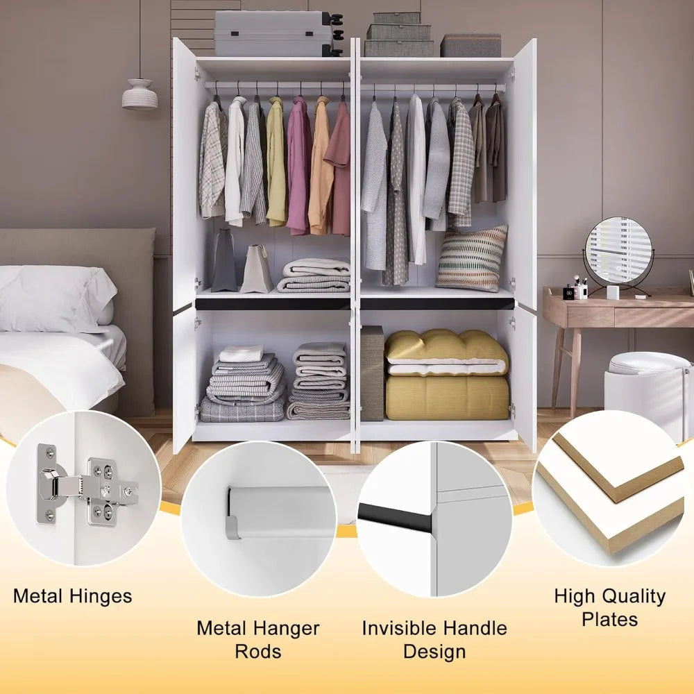 4 Doors Armoire Wardrobe Closet with Mirror
