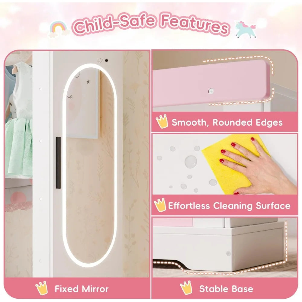 Kids Armoire with Jewelry Cabinet, Dress up Storage with Mirror and Shelves