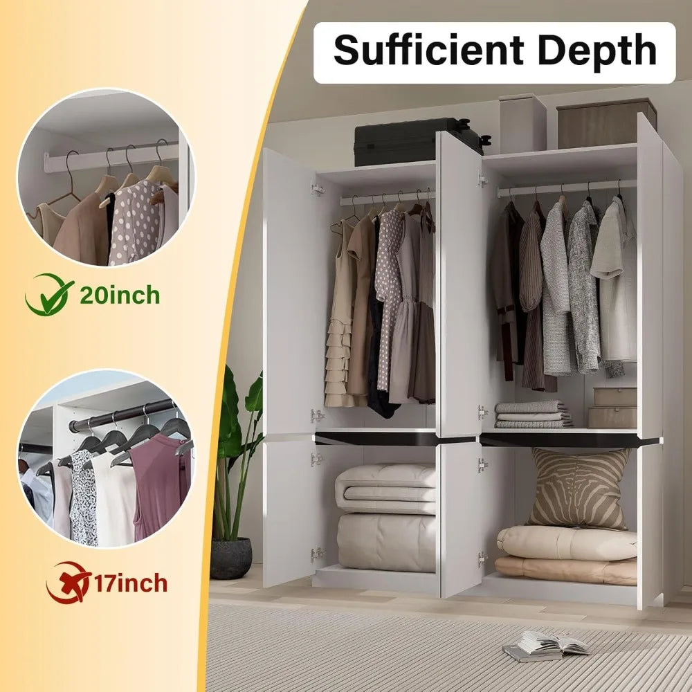 4 Doors Armoire Wardrobe Closet with Mirror