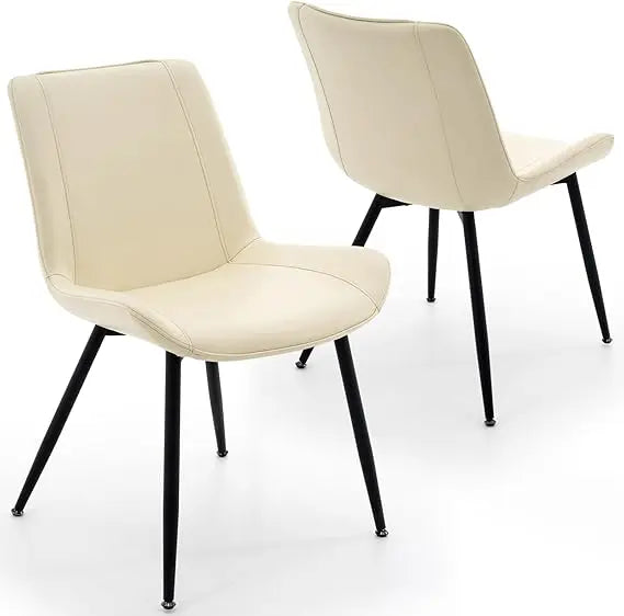 Dining Chairs Set of 2, PU Leather Modern Armless Kitchen Dining Room Chairs, Upholstered Accent Side Chairs with Metal Legs