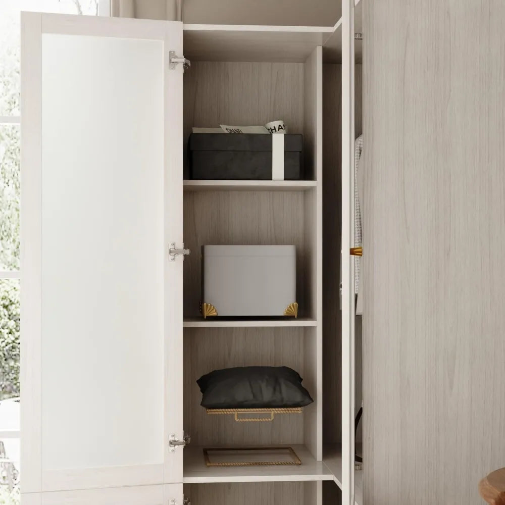 L-Shape Wardrobe Armoire Closet with Hanging Rod & Shelf