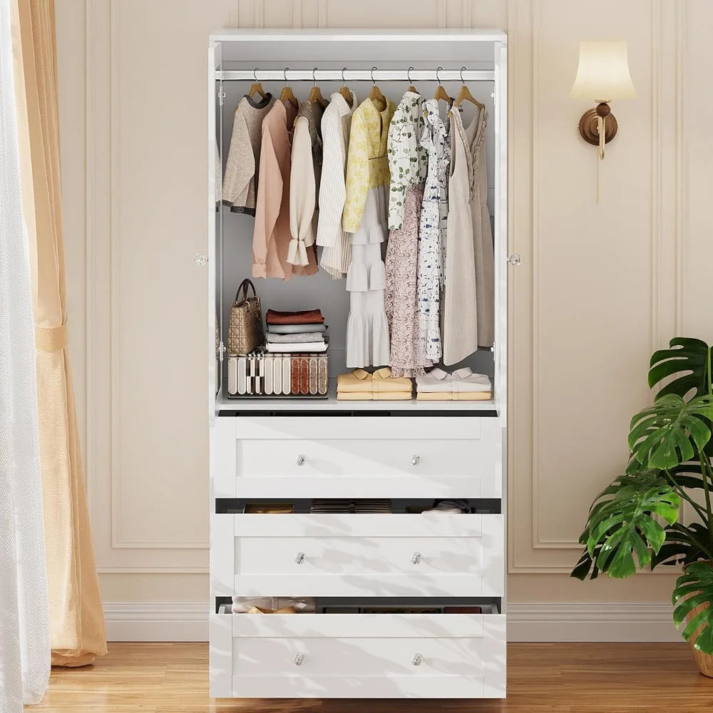 Armoire Wardrobe Closet with Drawers and Mirror, 71"