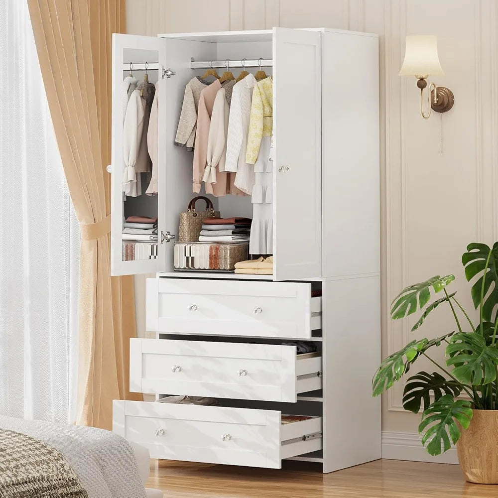 Armoire Wardrobe Closet with Drawers and Mirror, 71"