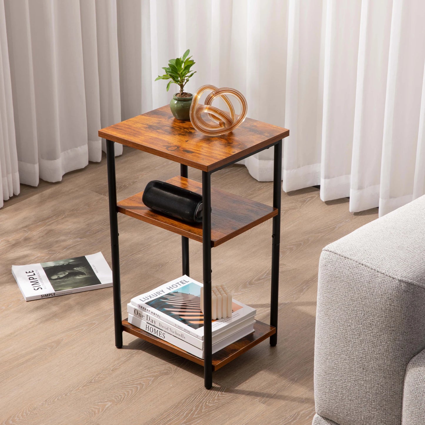 2/3-Tier End Table with Adjustable Feet