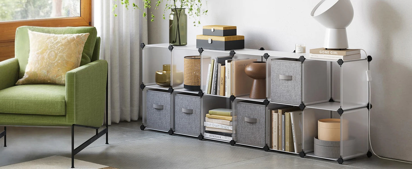 SONGMICS Cube Storage Organizer, Set of 16 Plastic Cubes, Book Shelf