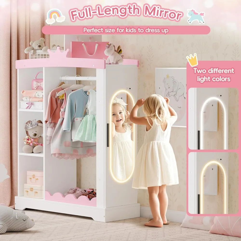 Kids Armoire with Jewelry Cabinet, Dress up Storage with Mirror and Shelves