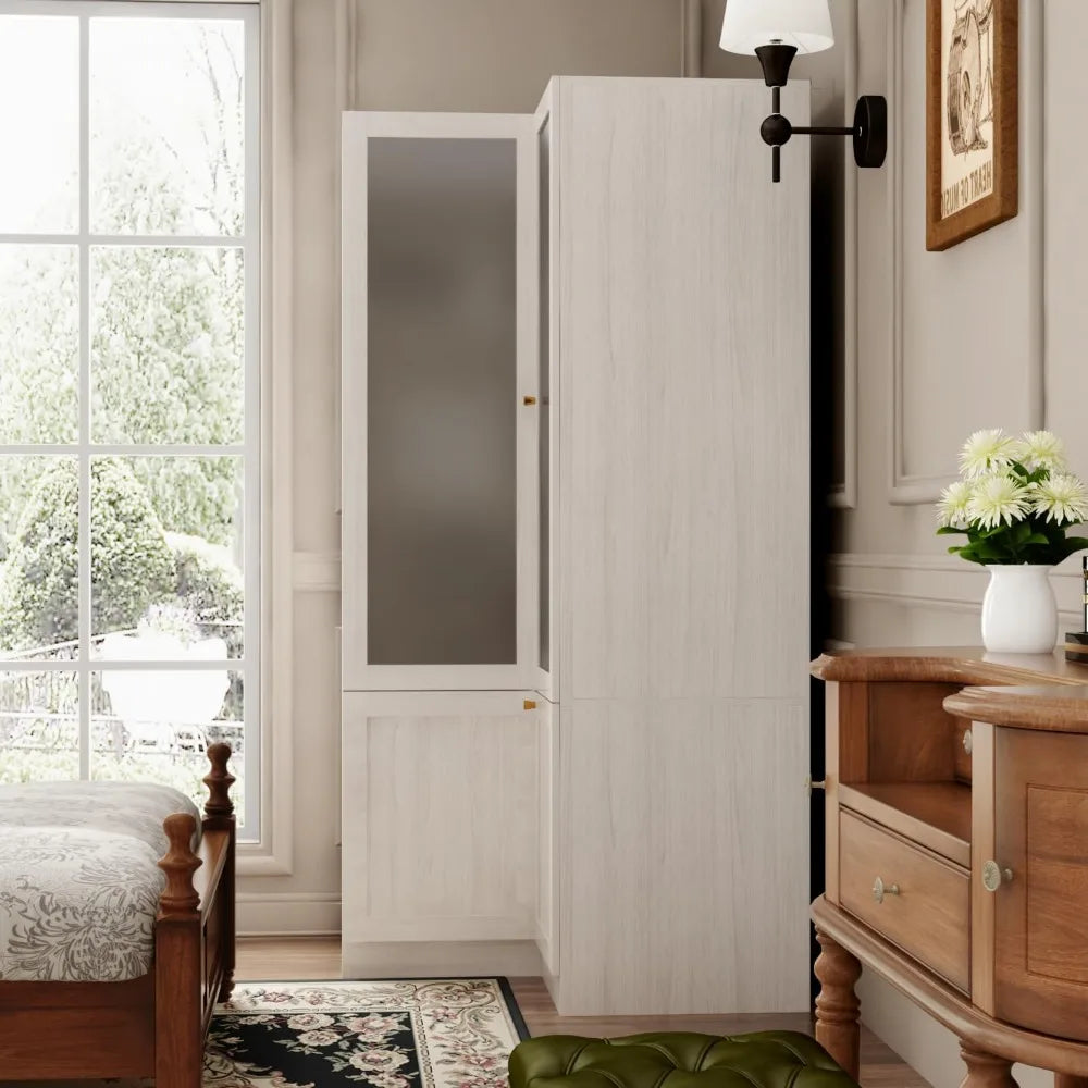 L-Shape Wardrobe Armoire Closet with Hanging Rod & Shelf