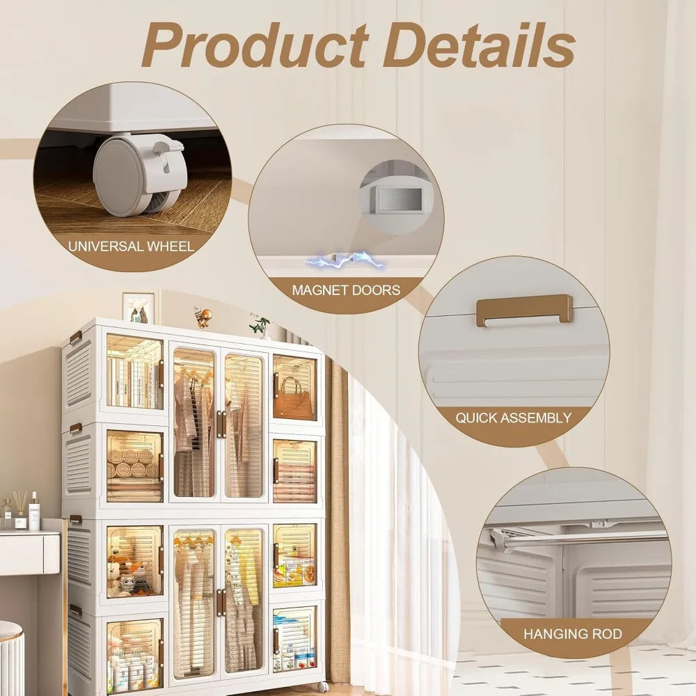 Portable Wardrobe Closet Storage Organizer for Clothes, Plastic Collapsible