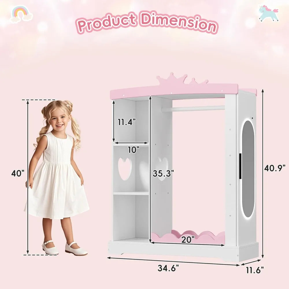 Kids Armoire with Jewelry Cabinet, Dress up Storage with Mirror and Shelves