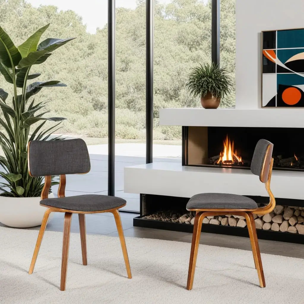 Jaguar Dining Chair in Charcoal Fabric and Walnut Wood Finish