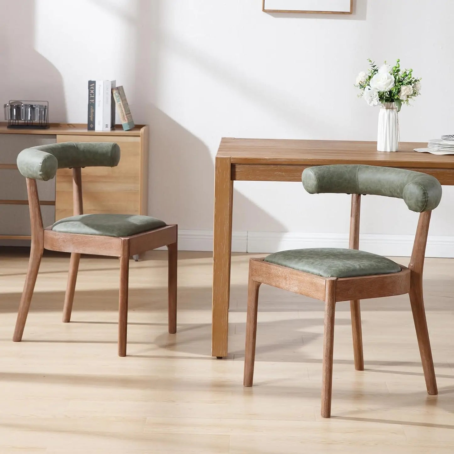 Wood Dining Chairs Set of 4, Mid Century Modern Living Room with Unique Curved Open Back