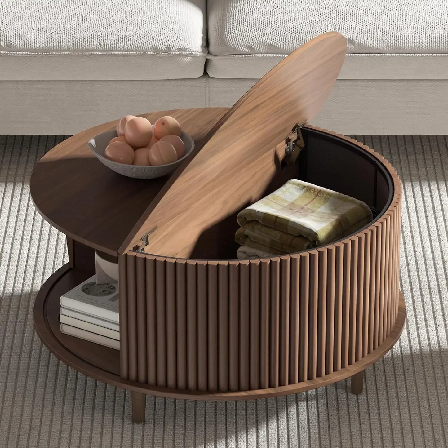 Round Coffee Table with Storage Mid Century Modern Storage