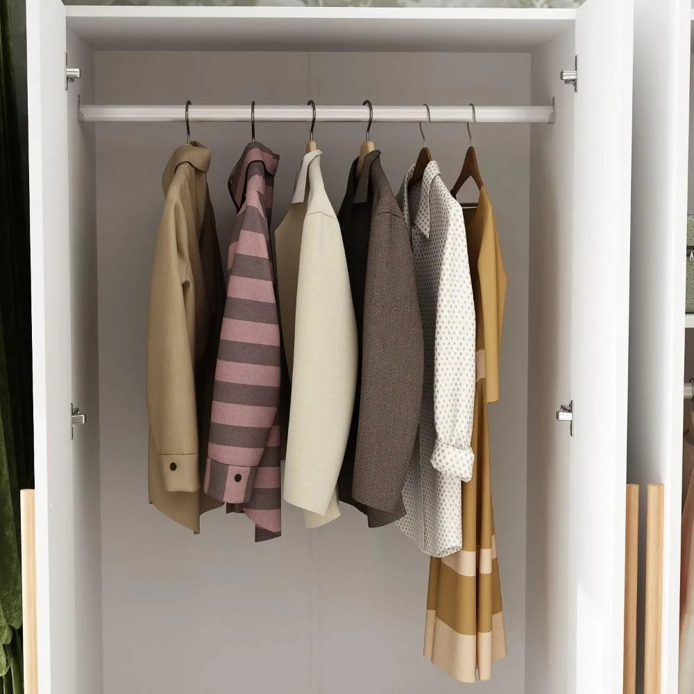 4 Door Wardrobe with Drawers and Shelves, Armoire Wardrobe Closet with Hanging Rod