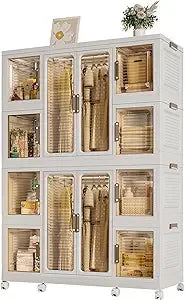Portable Wardrobe Closet Storage Organizer for Clothes, Plastic Collapsible