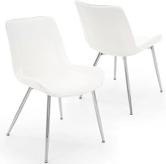 Dining Chairs Set of 2, PU Leather Modern Armless Kitchen Dining Room Chairs, Upholstered Accent Side Chairs with Metal Legs