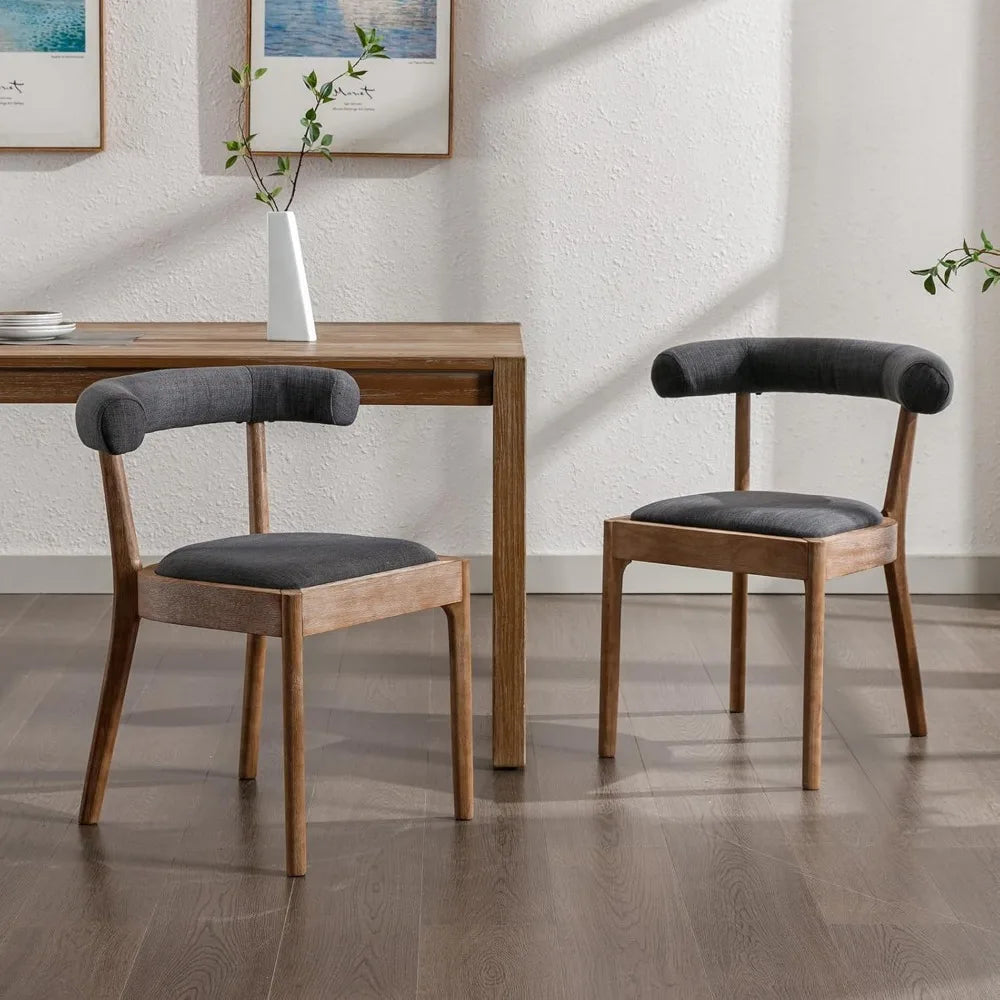 Wood Dining Chairs Set of 4, Mid Century Modern Living Room with Unique Curved Open Back