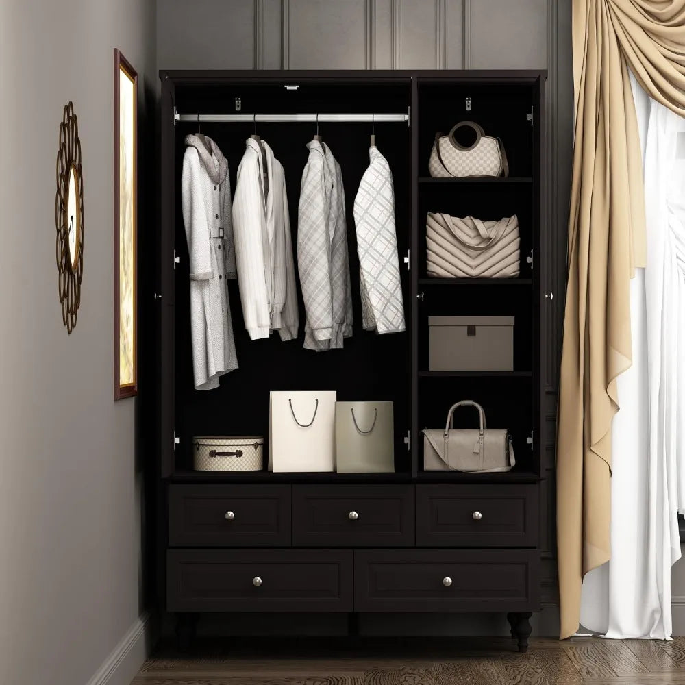 3 Doors Bedroom Closet with Wooden Armoire Mirror