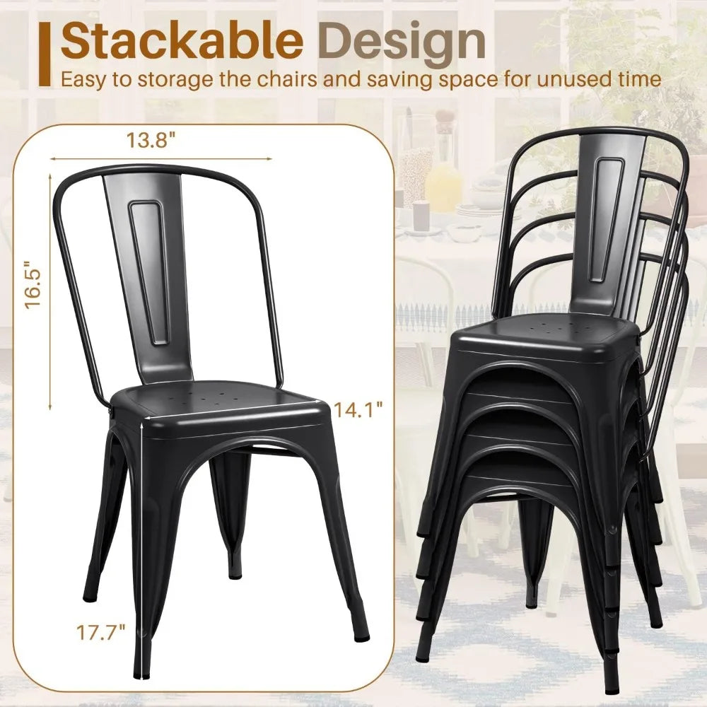 Set of 4, Metal Stackable Dining Chair, Indoor - Outdoor Use