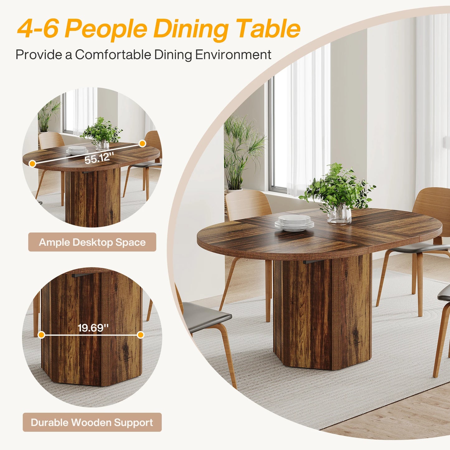 Table for 4-6 people, 55.12 Inches Oval Dining Table