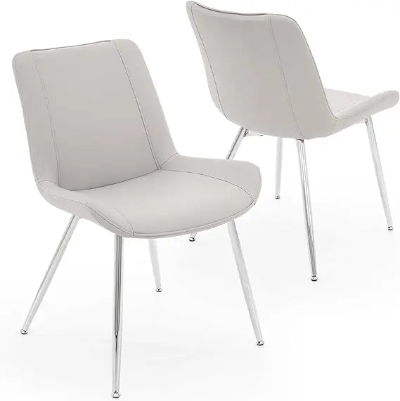 Dining Chairs Set of 2, PU Leather Modern Armless Kitchen Dining Room Chairs, Upholstered Accent Side Chairs with Metal Legs
