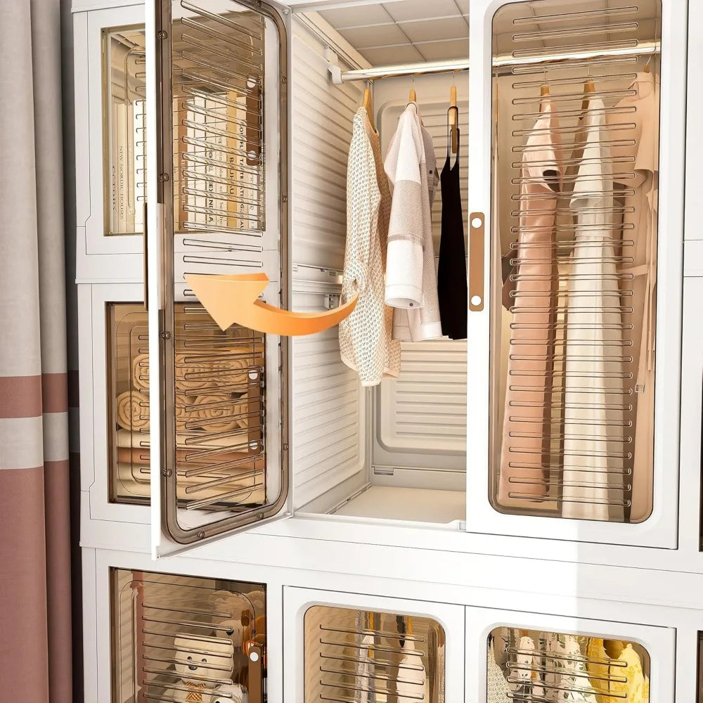Portable Wardrobe Closet Storage Organizer for Clothes, Plastic Collapsible