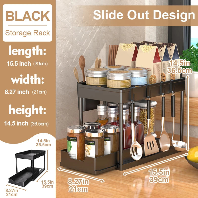2 Tier Under Sink Organizer Sliding Cabinet Basket Organizer Storage Rack