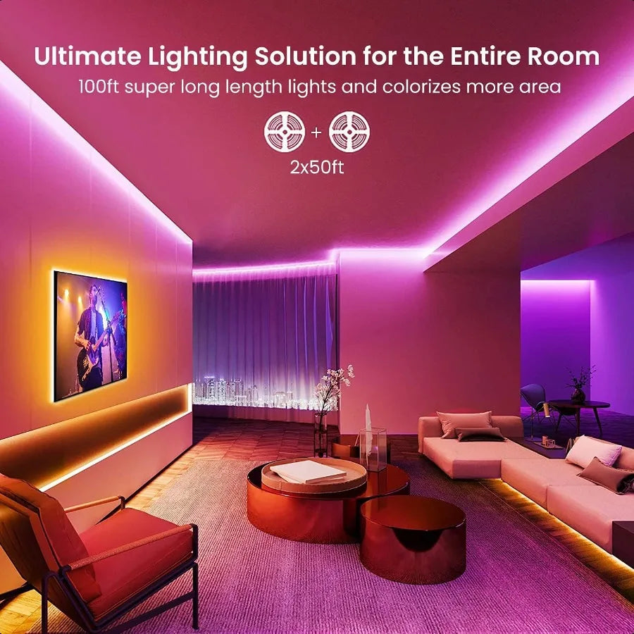 100ft LED Strip Rope Lights Bluetooth APP Color Changing