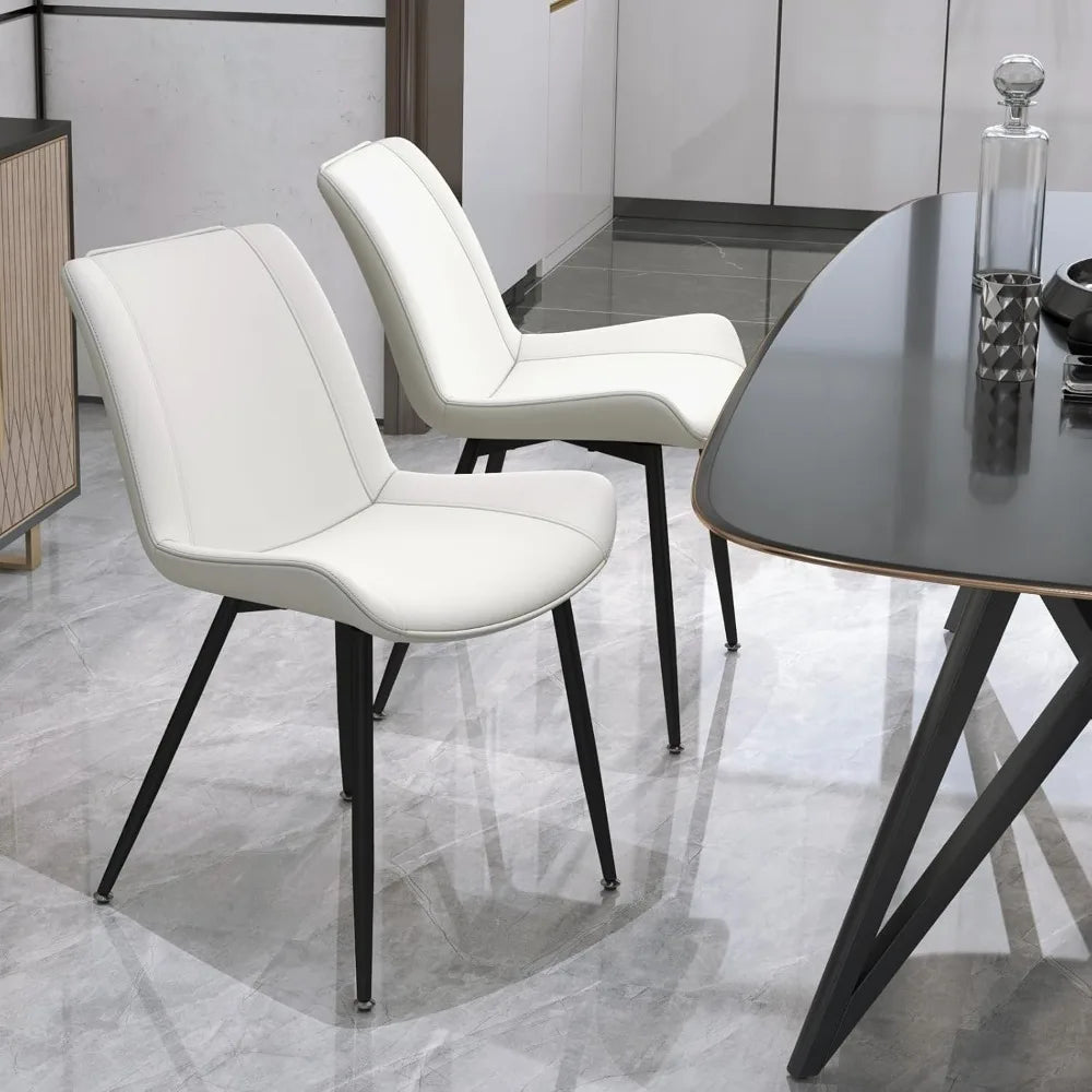 Dining Chairs Set of 2, PU Leather Modern Armless Kitchen Dining Room Chairs, Upholstered Accent Side Chairs with Metal Legs