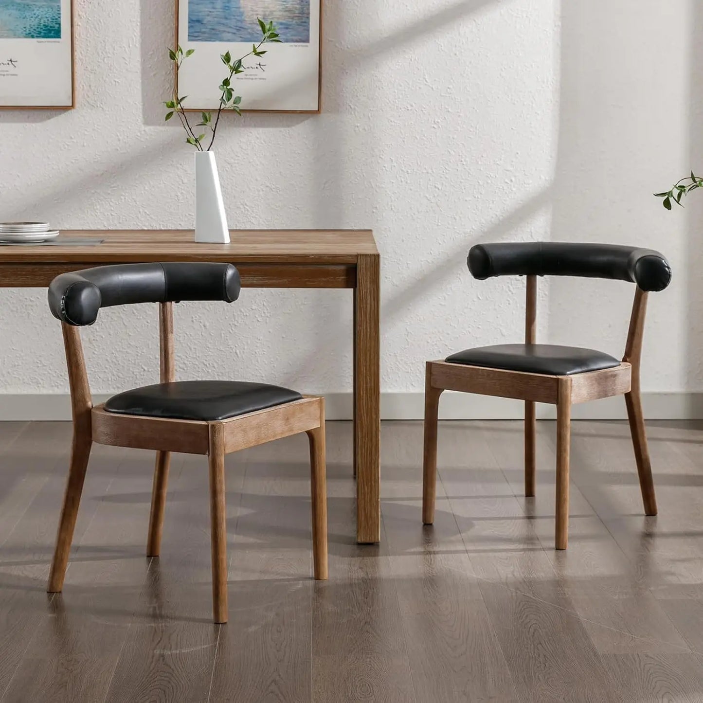 Wood Dining Chairs Set of 4, Mid Century Modern Living Room with Unique Curved Open Back