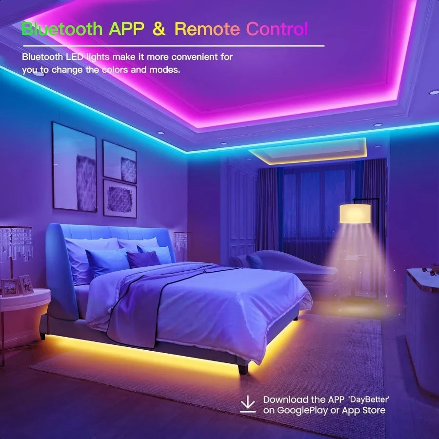 100ft LED Strip Rope Lights Bluetooth APP Color Changing