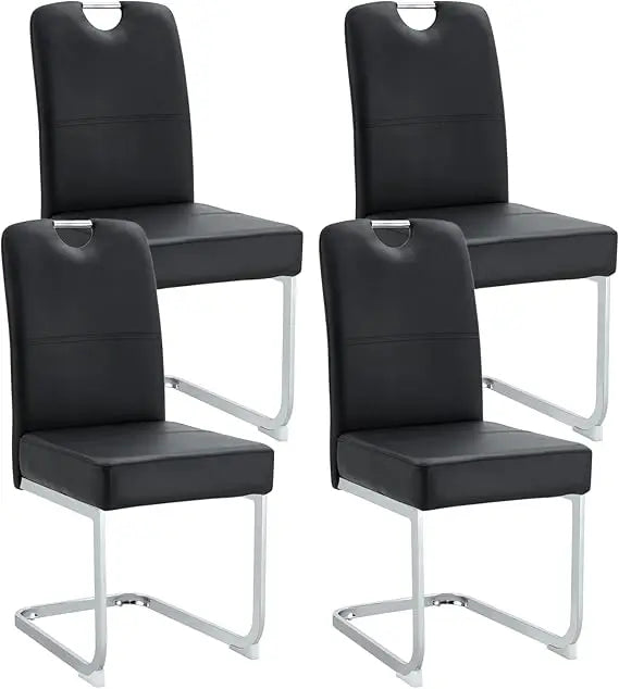 Set of 4, Dining Chair, Faux Leather, High Back, Kitchen Chairs with Metal Legs