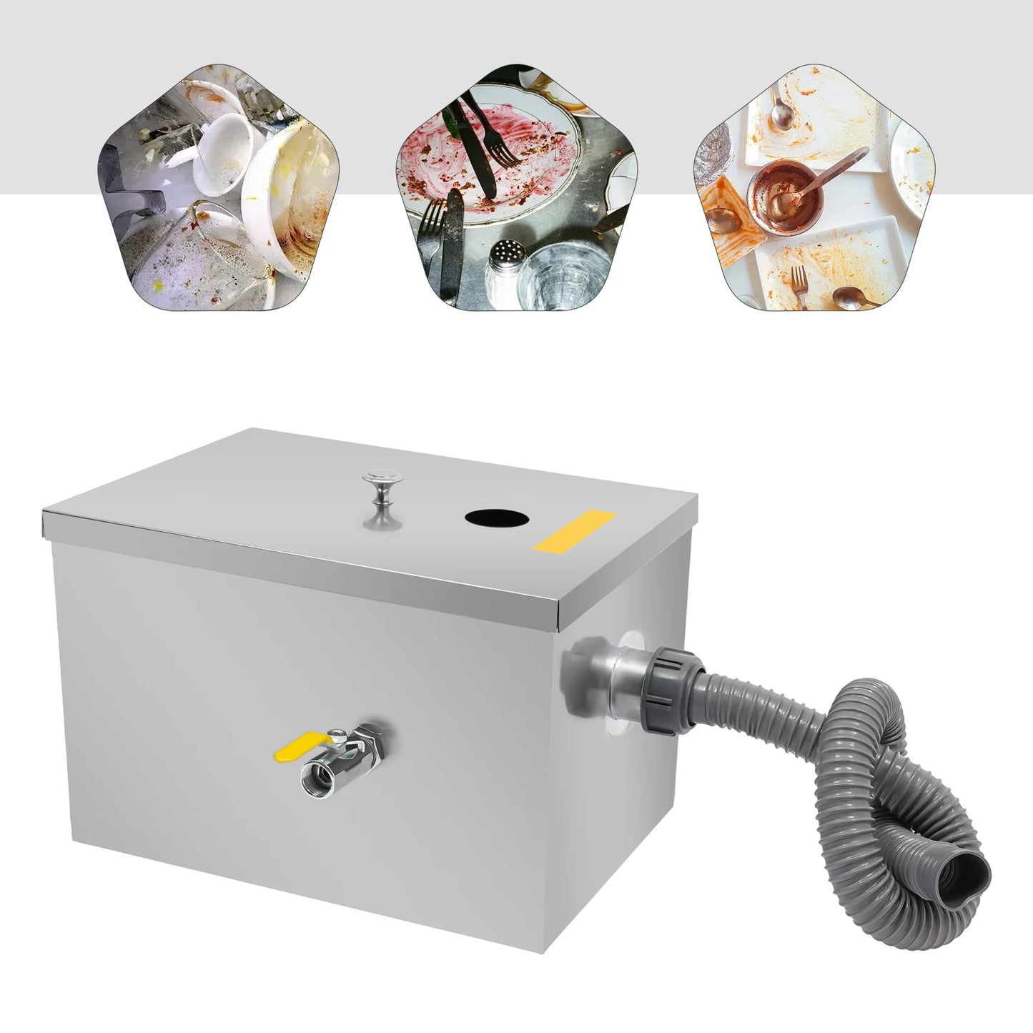 20L Commercial Grease Trap, Stainless Steel Grease Interceptor w/Automatic Shut-off
