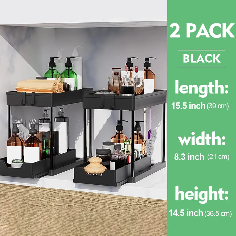 2 Tier Under Sink Organizer Sliding Cabinet Basket Organizer Storage Rack