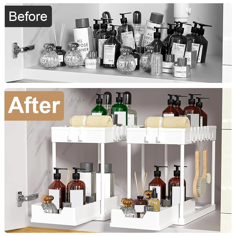 2 Tier Under Sink Organizer Sliding Cabinet Basket Organizer Storage Rack