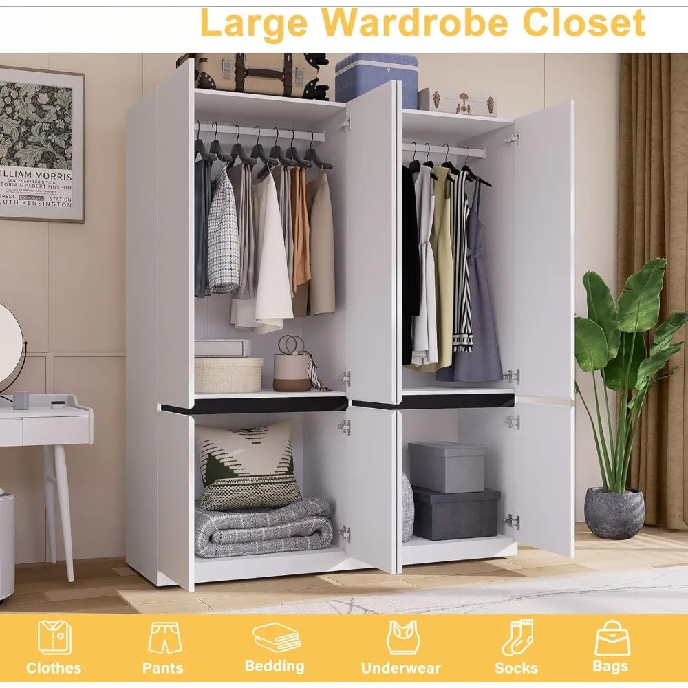 4 Doors Armoire Wardrobe Closet with Mirror