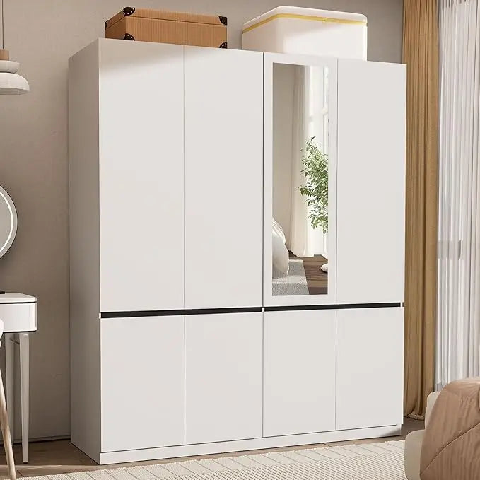 4 Doors Armoire Wardrobe Closet with Mirror