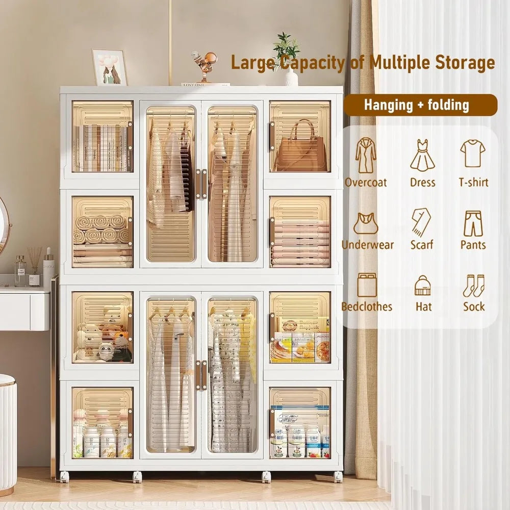 Portable Wardrobe Closet Storage Organizer for Clothes, Plastic Collapsible