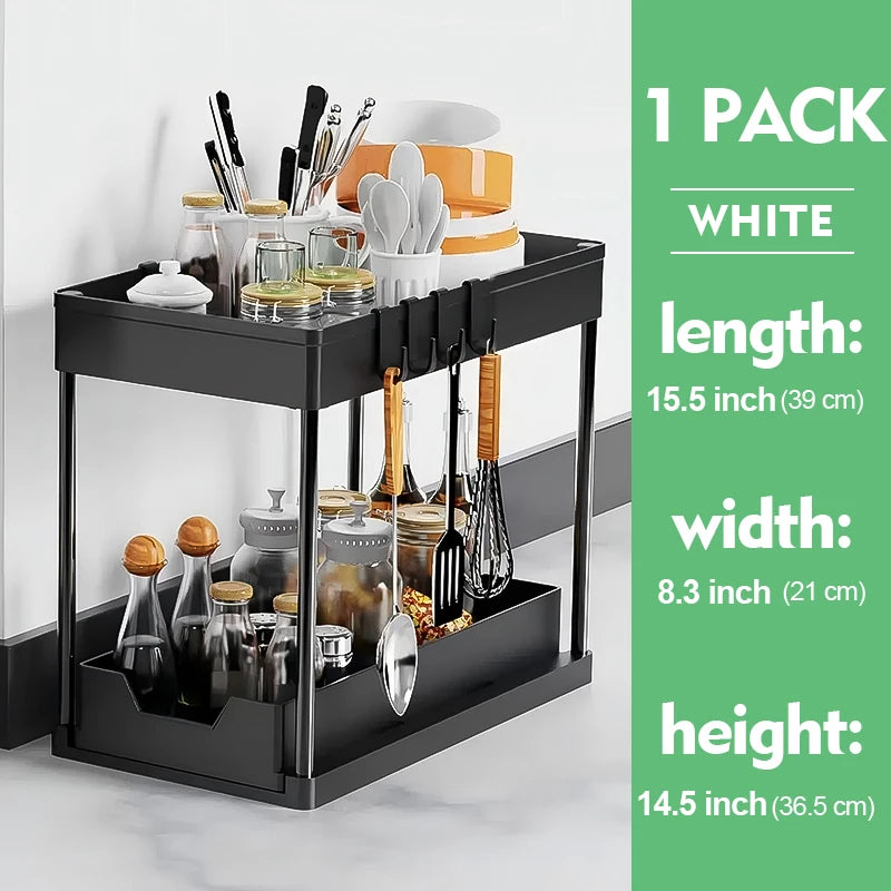 2 Tier Under Sink Organizer Sliding Cabinet Basket Organizer Storage Rack