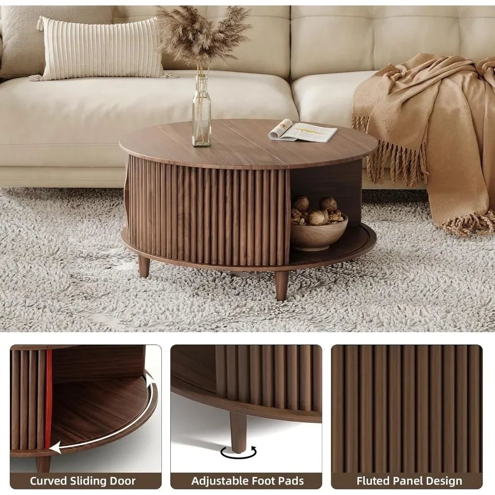 Round Coffee Table with Storage Mid Century Modern Storage