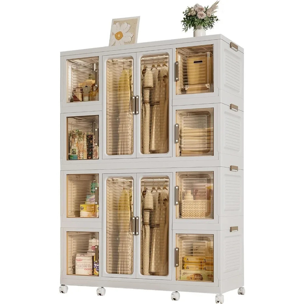 Portable Wardrobe Closet Storage Organizer for Clothes, Plastic Collapsible