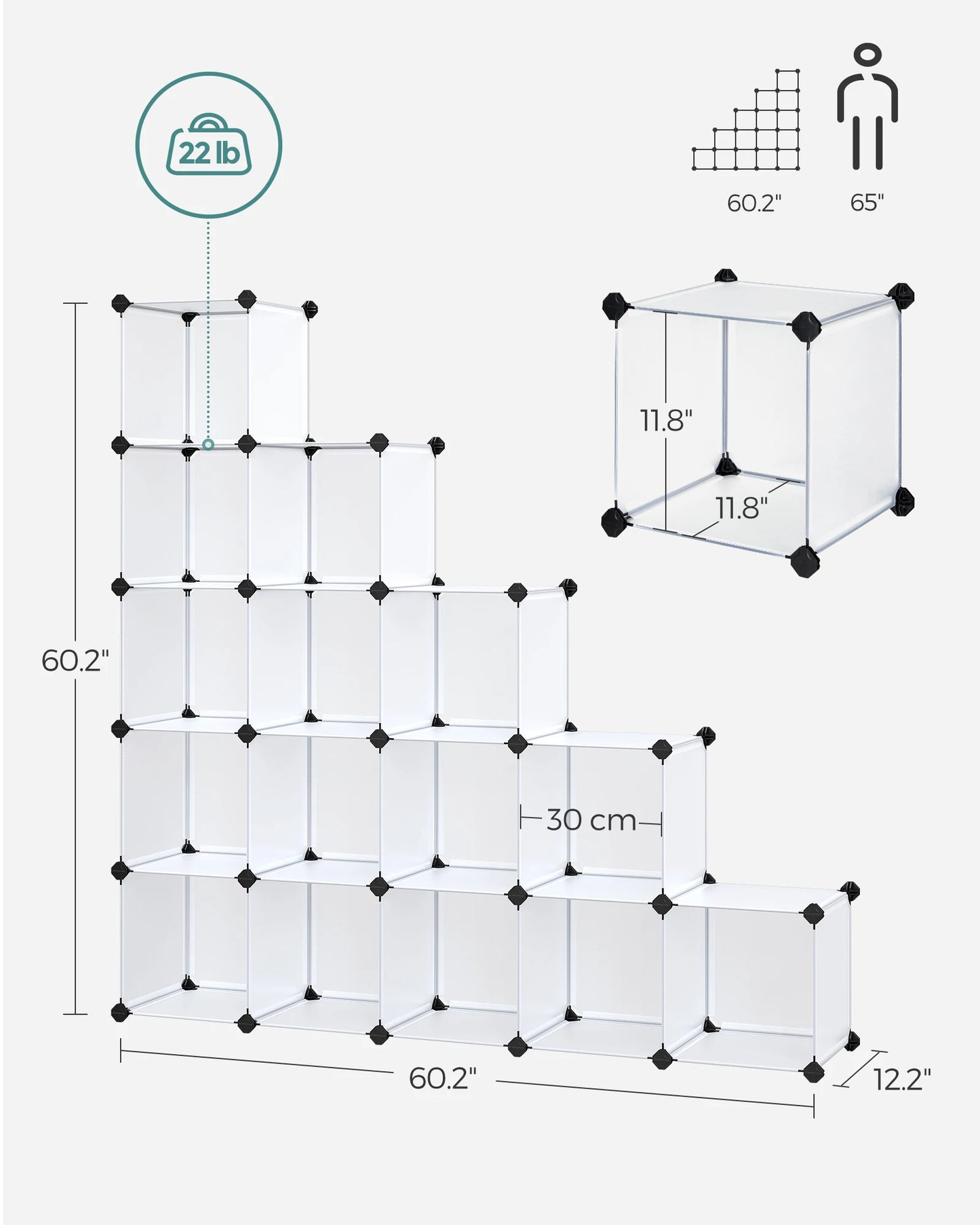 SONGMICS Cube Storage Organizer, Set of 16 Plastic Cubes, Book Shelf